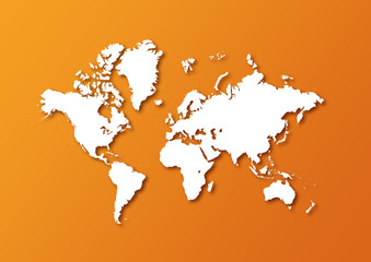 Detailed world map isolated on orange background