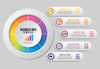 Vector Infographic Design Template with Options Steps and Marketing Icons can be used for info graph, presentations, process, diagrams, annual reports, workflow layout