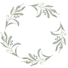  Watercolor green wreath. Green plants. Watercolor decor. Inviting cards.