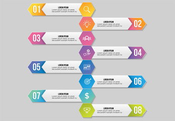 Vector Infographic Design Template with Options Steps and Marketing Icons can be used for info graph, presentations, process, diagrams, annual reports, workflow layout