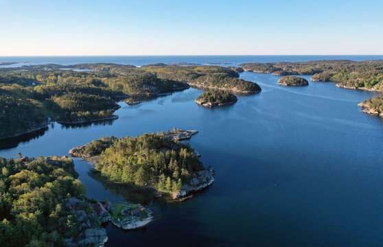 Lillesand coast aerial view near sunset