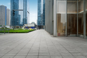 Panoramic skyline and buildings with empty concrete square floor,chongqing,china