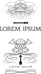 calligraphic linear image of a hookah with smoke, face of smoke, stylized with a pen