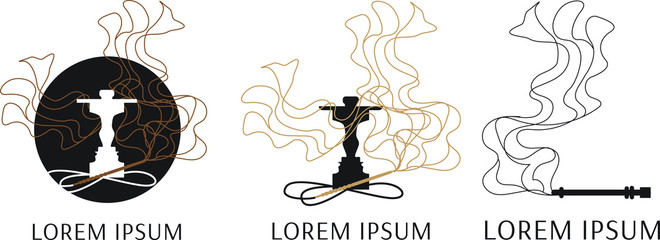 calligraphic linear image of a hookah with smoke