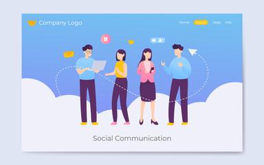 Modern flat style social media communication landing page illustration