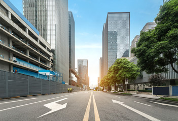 empty highway with cityscape and skyline of shenzhen,China.	