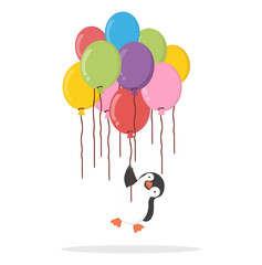 penguin holding Group of balloons Colorful  flat style © focus_bell