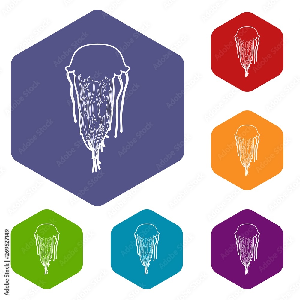 Wall mural Jellyfish icons vector colorful hexahedron set collection isolated on white - Wall murals