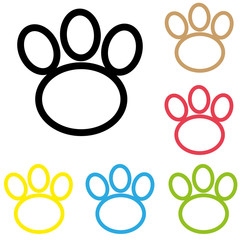Animal paw icon print line vector foot dog cat illustration. colour line dog paw.