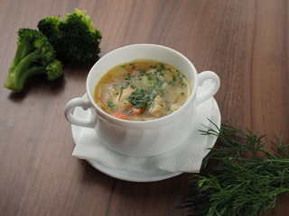 Chicken Soup with Potatoes, Tomatoes, Herbs and Broccoli
