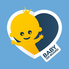Vector sign heart with waving baby and text - Baby on board.