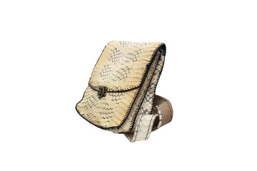 bag of leather snake skin on isolated white