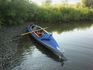 East German folding canoe on the river Ruhr between Essen and Muelheim