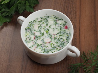 Russian summer cold soup okroshka