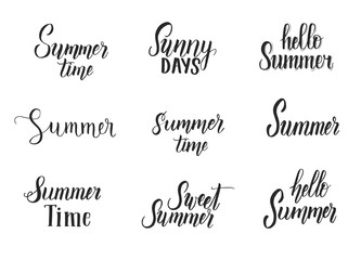Summer Set of hand made quote isolated on white. Vector Lettering calligraphy phrase. Summer time, Sunny days, Hello Summer, Sweet Summer