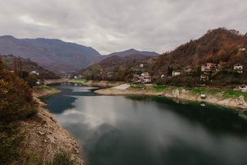 Naklejka na ściany i meble River Neretva In Bosnia, Mindfulness Landscape, Still Calming Nature Background