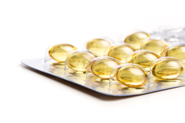 Blister pack of fish oil capsules isoated on white