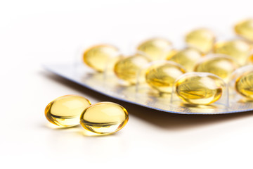 Blister pack of fish oil capsules isoated on white