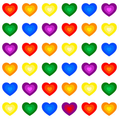 Fototapeta premium Colorful vector rainbow heart seamless repetitive vector pattern