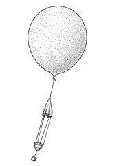 Weather balloon illustration, drawing, engraving, ink, line art, vector