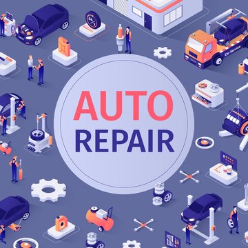 Automotive Seamless Pattern with Auto Repair Text