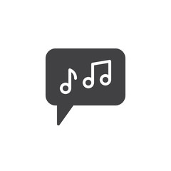 Music forum chat vector icon. filled flat sign for mobile concept and web design. Musical notes in speech bubble glyph icon. Symbol, logo illustration. Vector graphics