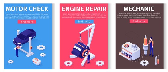 Naklejka premium Set of Car Service Mobile Oriented Illustrations