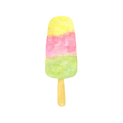 Watercolor illustration on the white background, fruit juice cone ice cream isolated object on the white background, simple ornament, food illustration for any purposes