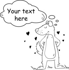 Vector contour illustration with dog and speech bubble on white background. Good for printing. Postcard and logo ideas.