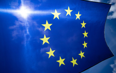 The flag of Europe waving in the wind