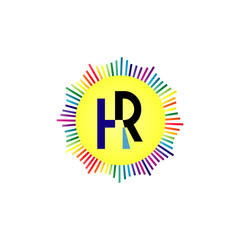 Letter HR on a circle sun for company design logo branding letter element