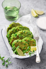 healthy green peas fritters, vegetarian meal