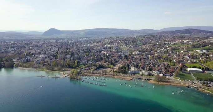 Panoramic drone video of Annecy city France