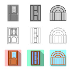 Vector illustration of door and front sign. Collection of door and wooden vector icon for stock.