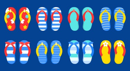 Set of Colorful Summer Flip-flops vector icons