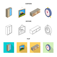 Vector illustration of bedroom and room sign. Collection of bedroom and furniture stock vector illustration.