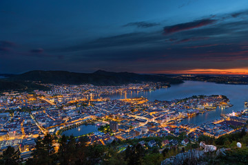 Obraz premium Bergen city view from Mount Floyen. Bergen, Norway.