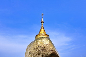 Fototapeta premium Kyaiktiyo pagoda or Golden rock are pagoda to be the old is famous tourist attraction in the Mon State, Myanmar.