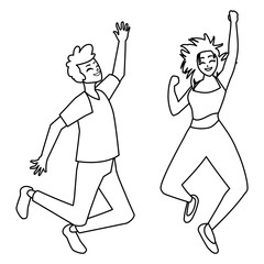 happy young couple celebrating characters