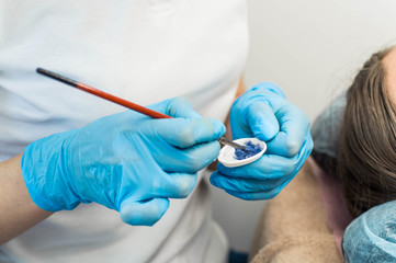 Eyelash lamination procedure. Staining, curling, laminating, lash lift. Eyelash Extension....