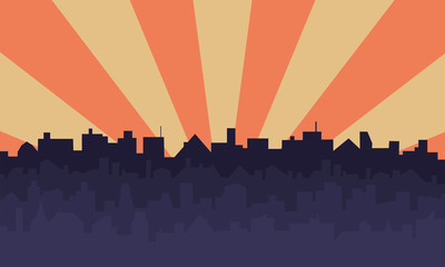 Pop art background with silhouettes of buildings