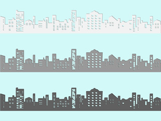 Set of cityscape in white, grey cartoon style