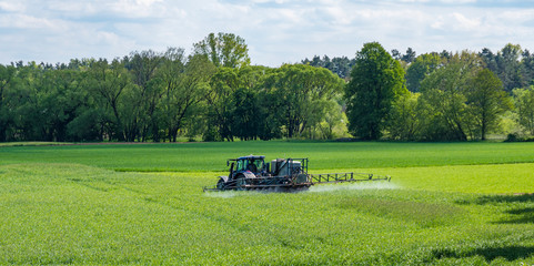 Traktor sprüh Schädlingsbekämpfungsmittel auf Gemüsefeld