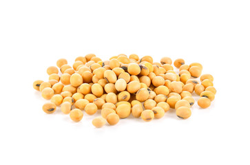 Soybean seeds on white background