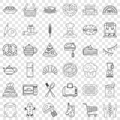 Kitchen food icons set. Outline style of 36 kitchen food vector icons for web for any design