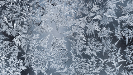 the unusual frost on a winter window. creativity of seasonal nature.