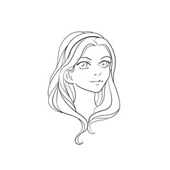 Drawing of girl portrait cartoon style for coloring book
