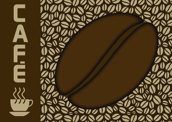 Affiche d’un grain de café géant sur un fond au motif de petits grains de café afin de promouvoir un café de qualité français.