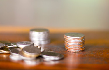 Silver coins arranged on the table