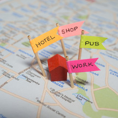 house on map with small notes